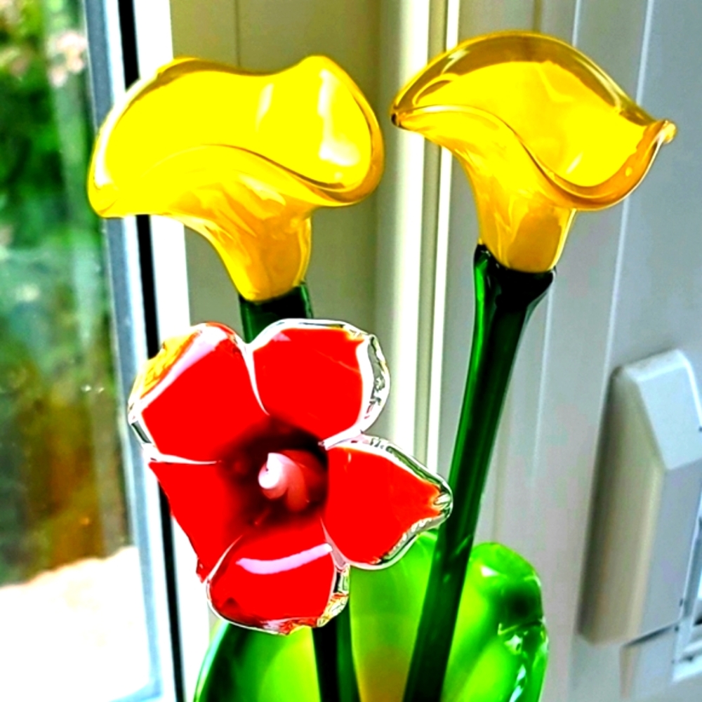 Glass Vase with 3 Flower Stems